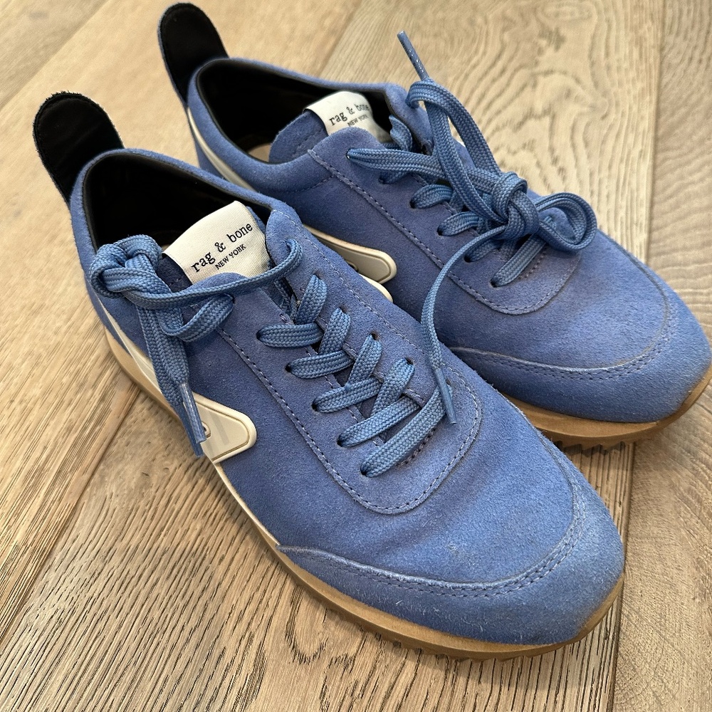 rag & bone retro blue suede sneakers, size 37.5 (7.5)
